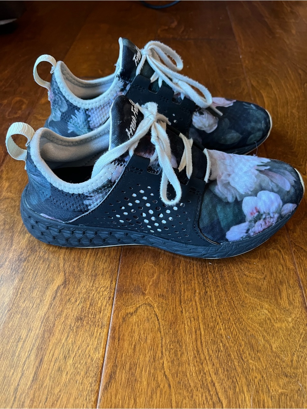 New Balance Floral Athletic Sneakers - Black with Pink Flowers - Picture 2 of 7